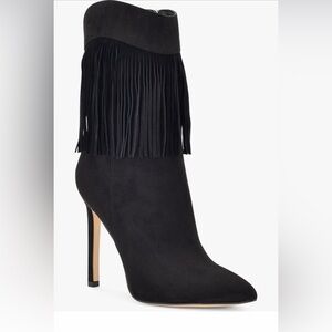 Nine West Black Fringe Suede Stiletto Ankle Boot - Women